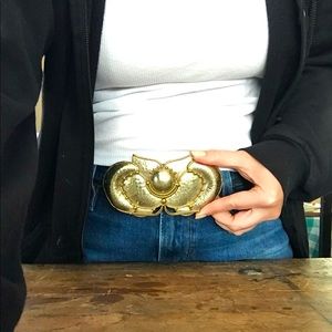 Vintage belt buckle Mexican brass & silver tone flower